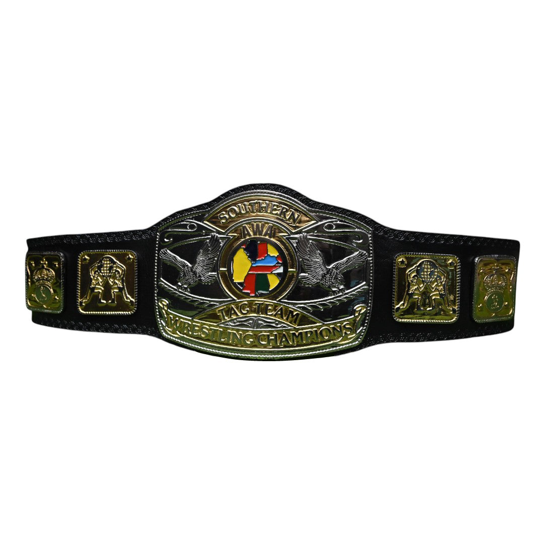 AWA SOUTHERN TAG TEAM CHAMPIONSHIP BELT – 4MM LEATHER & NICKEL-PLATED (FREE SHIPPING+BAG)