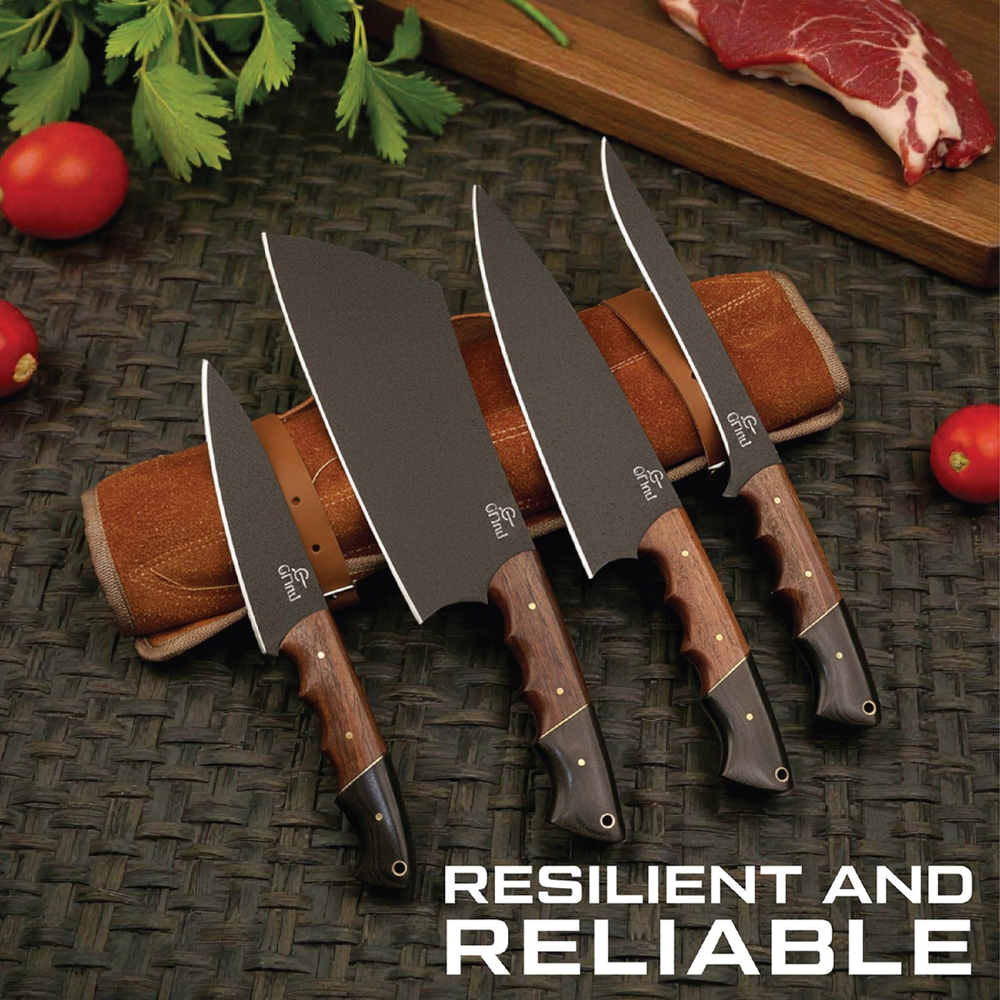 GFind Pro. Kitchen Chef Set | 12C27 Stainless Steel Blade with Powder Coating, Hand-Forged with Powder-Coated Finish