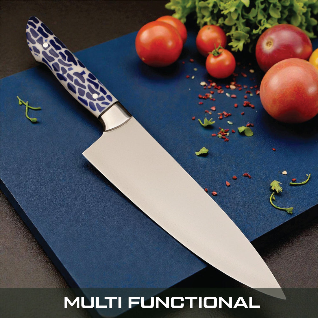 GFind Damascus chef knife with Wenge Wood handle – premium kitchen knife