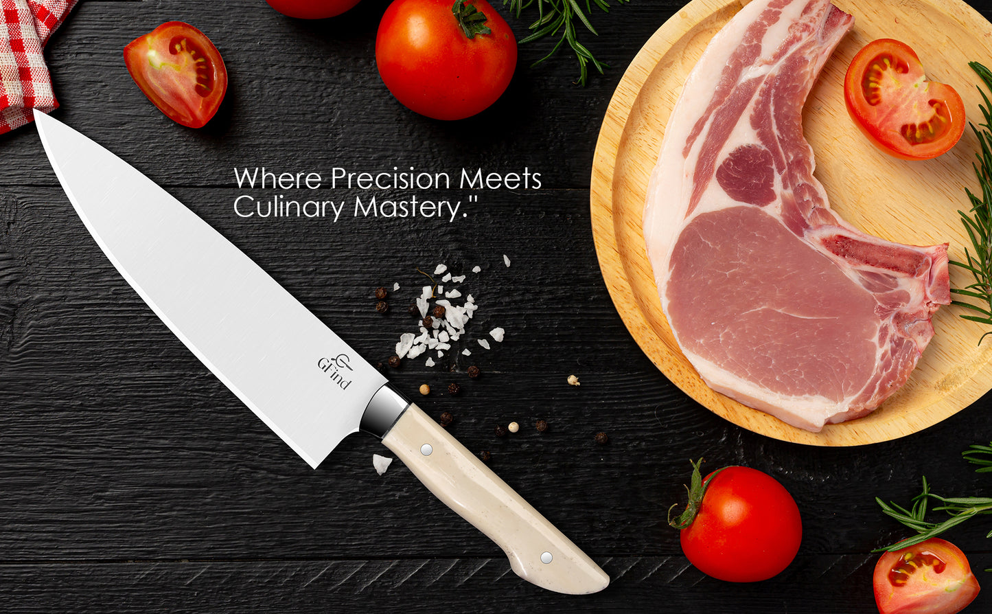 GFind Professional 8" Stainless Steel Chef's Knife, Camel Bone Handle