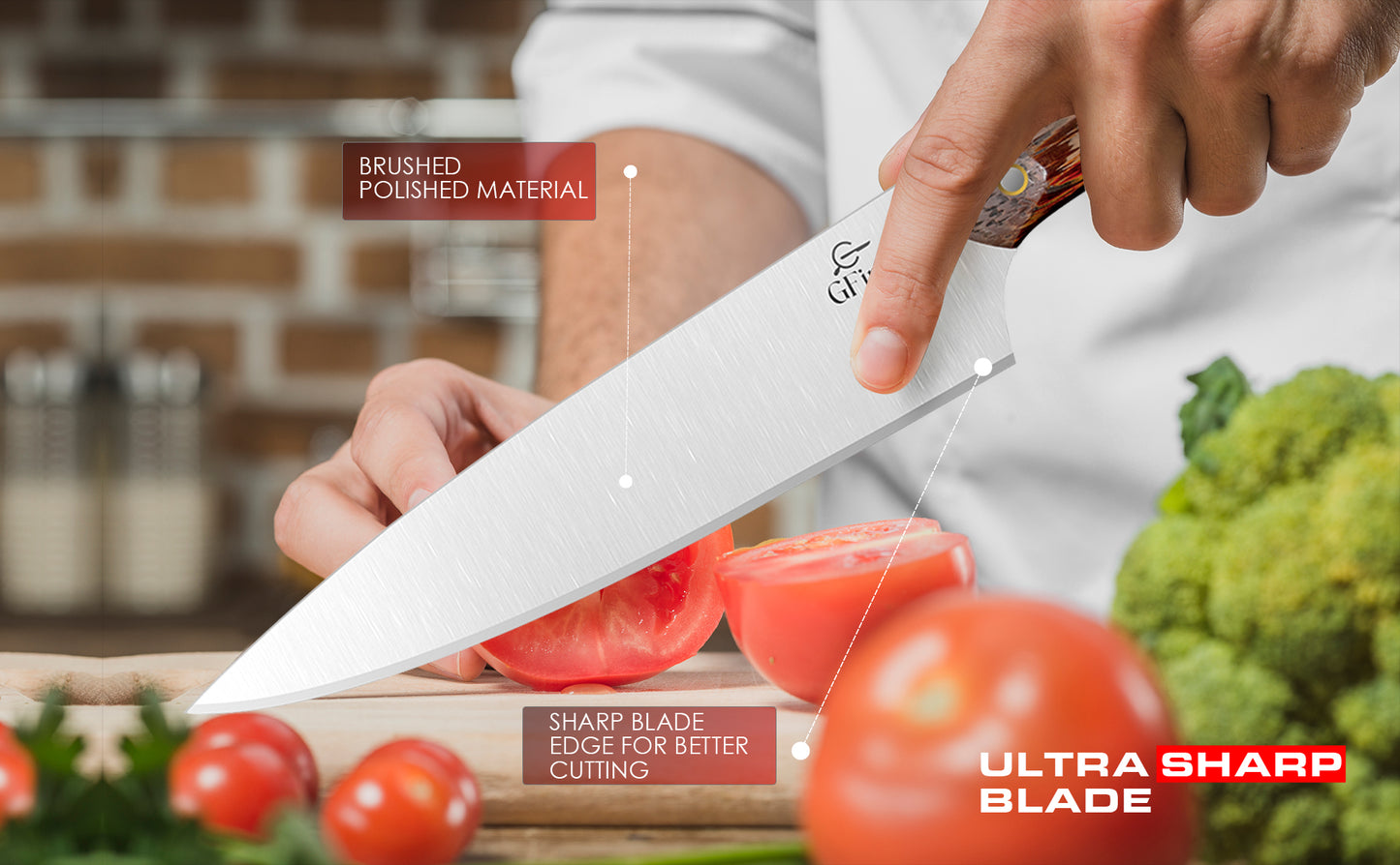 GFind Professional 8" Stainless Steel Chef Knife, Wenge Wood Handle