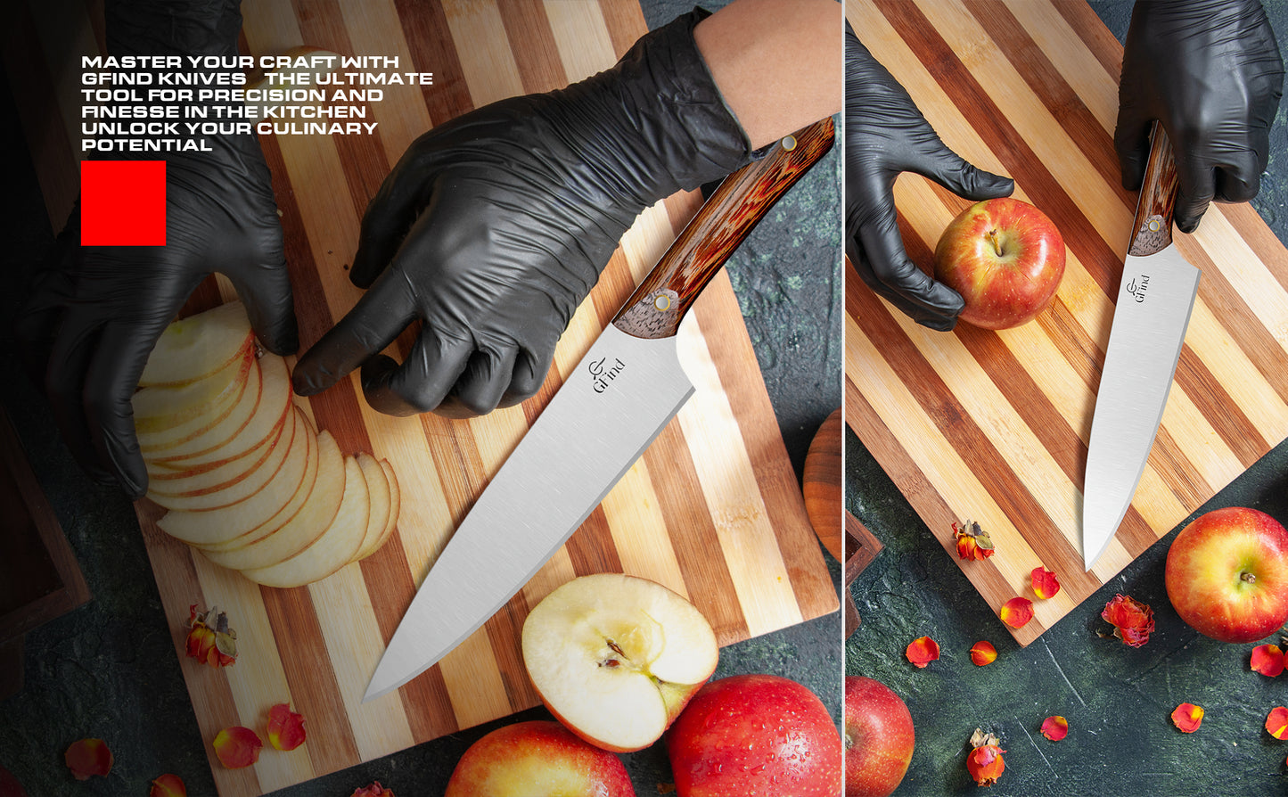 GFind Professional 8" Stainless Steel Chef Knife, Wenge Wood Handle