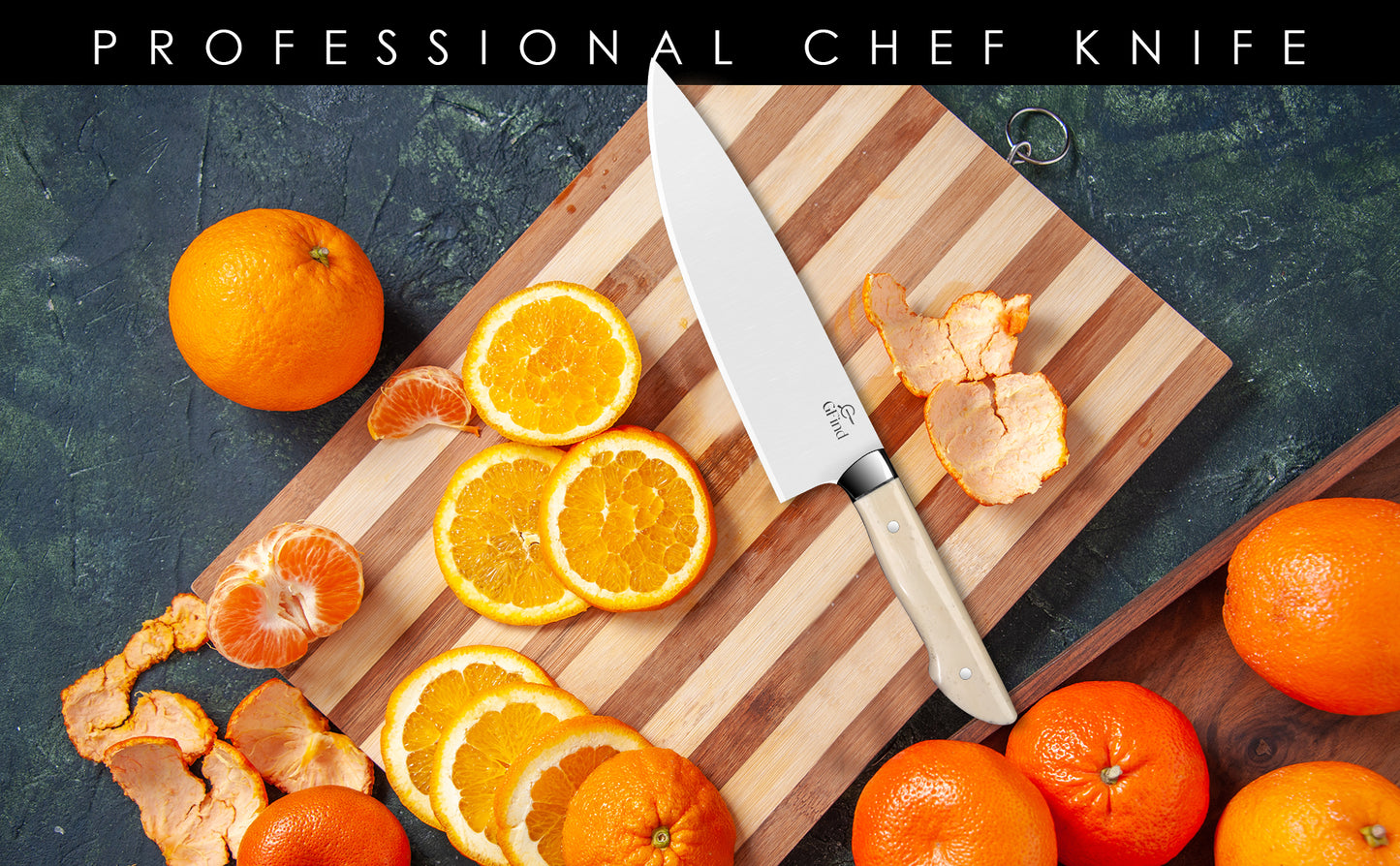 GFind Professional 8" Stainless Steel Chef's Knife, Camel Bone Handle
