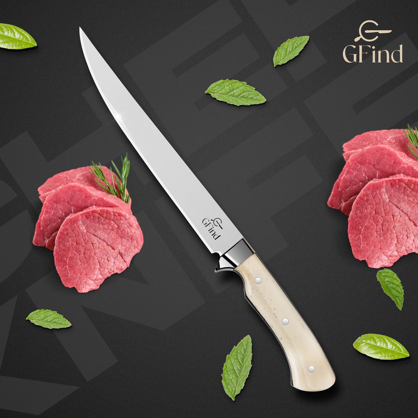 GFind's Fillet & Boning 8" Stainless Steel Knife, Camel Bone Handle