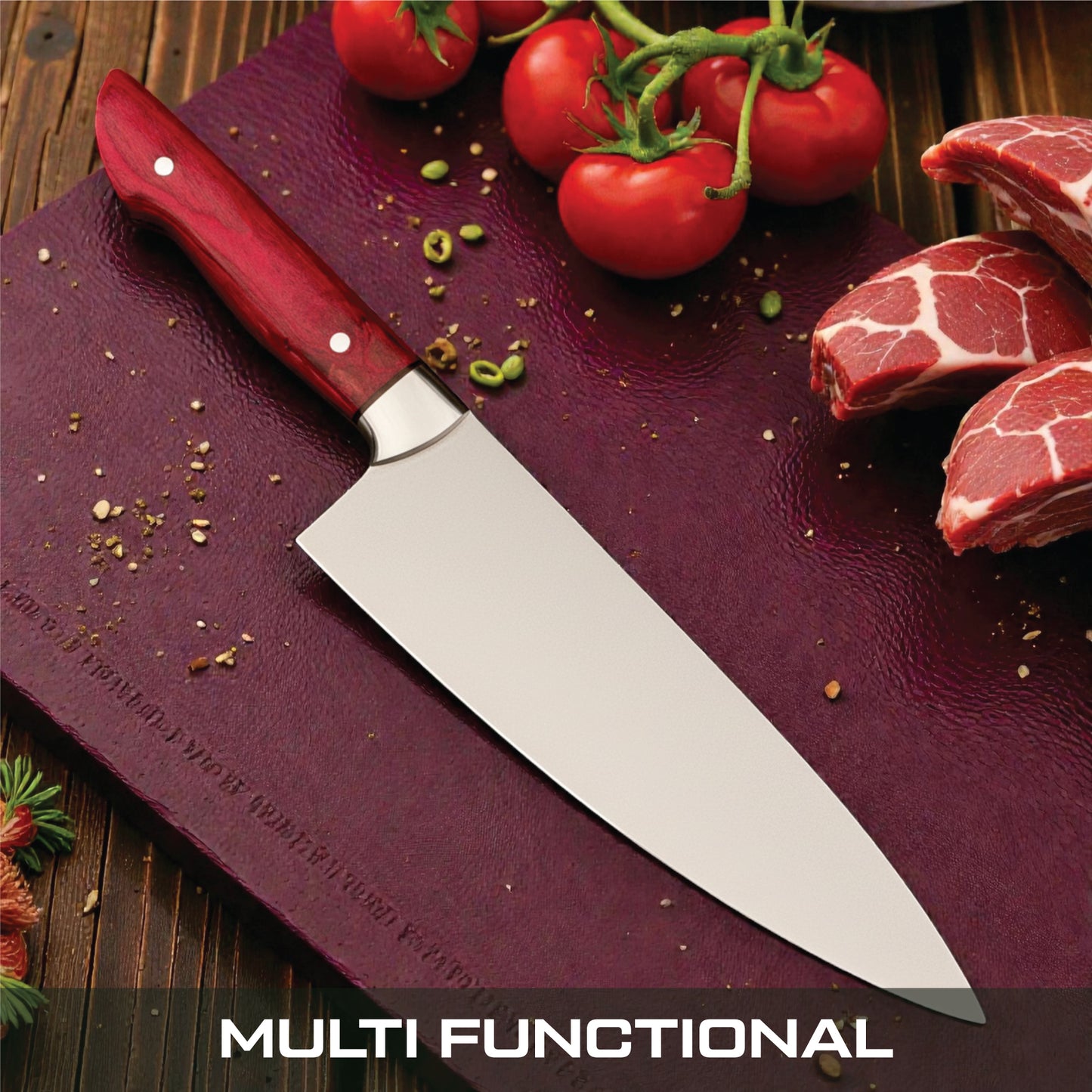 GFind Premium 12C27 Stainless Steel Blade Chef Knife | Ultra Sharp Blade with Pakkawood Handle