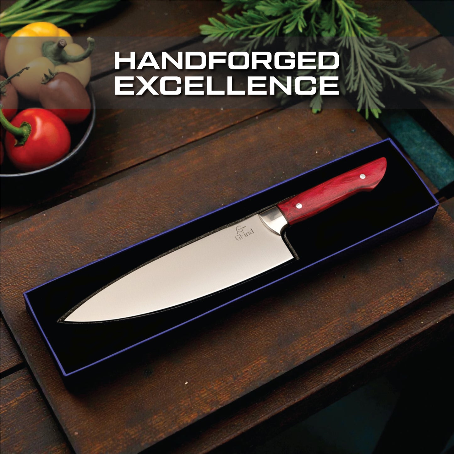GFind Premium 12C27 Stainless Steel Blade Chef Knife | Ultra Sharp Blade with Pakkawood Handle