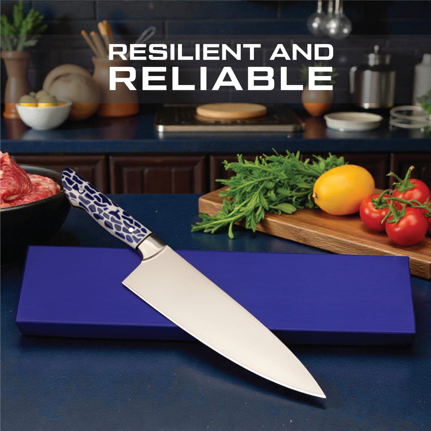 GFind Handmade 12C27 Stainless Steel Blade Chef Knife | Sharp Edge with Resin Handle