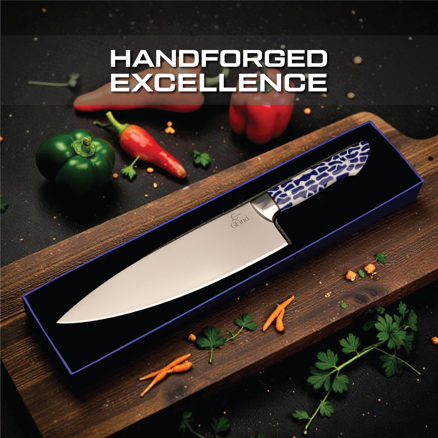 GFind Handmade 12C27 Stainless Steel Blade Chef Knife | Sharp Edge with Resin Handle