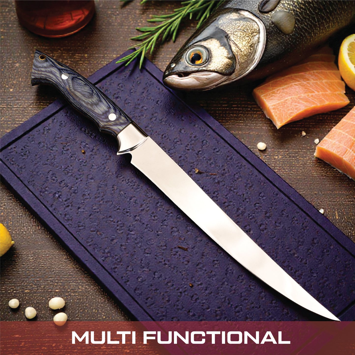 GFind Professional Fillet Knife | Hand Forged 12C27 Stainless Steel Blade Knife | Pakka Wood Handle