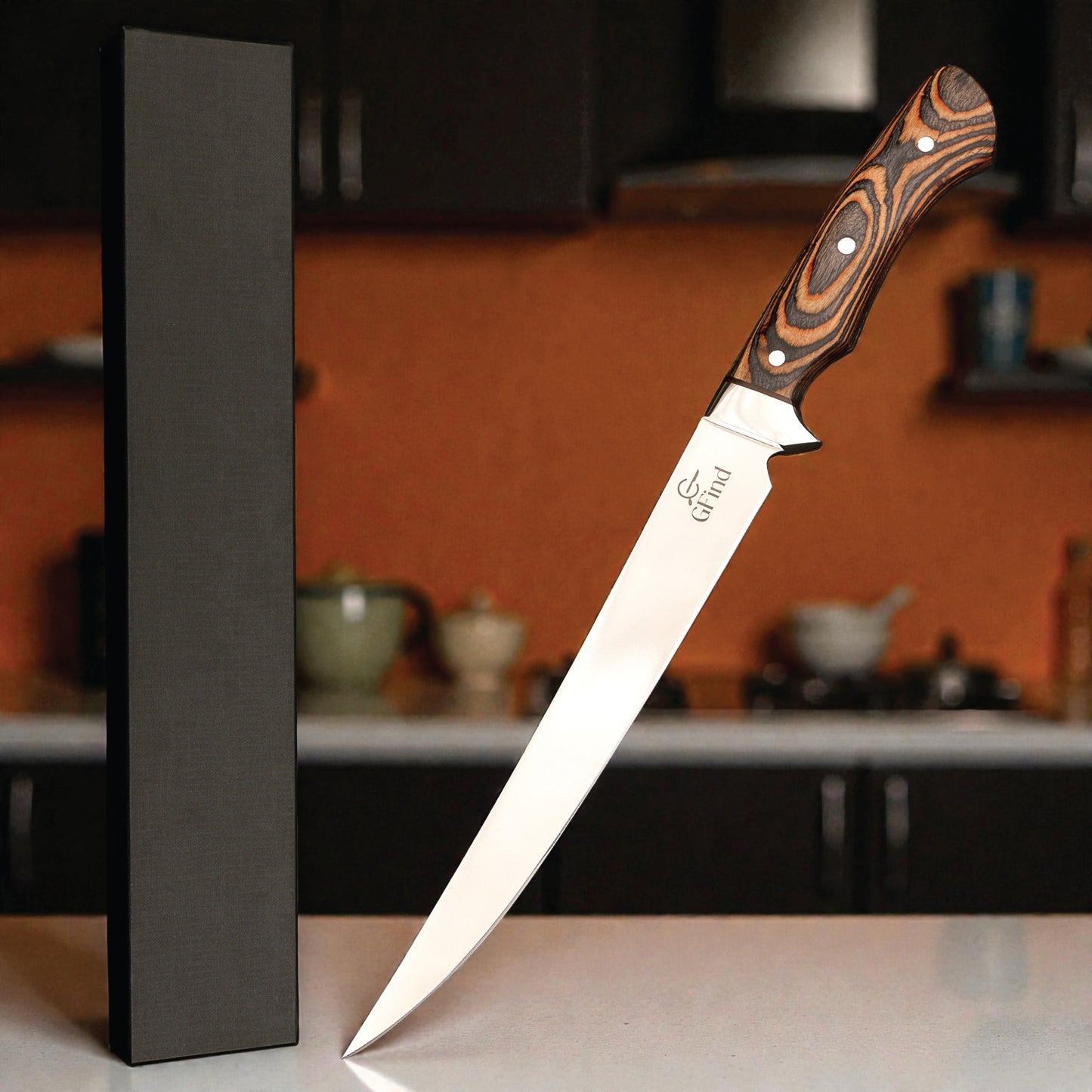 GFind Pro Fillet Knife Hand-Forged 12C27 Stainless Steel Blade | With Pakkawood handle