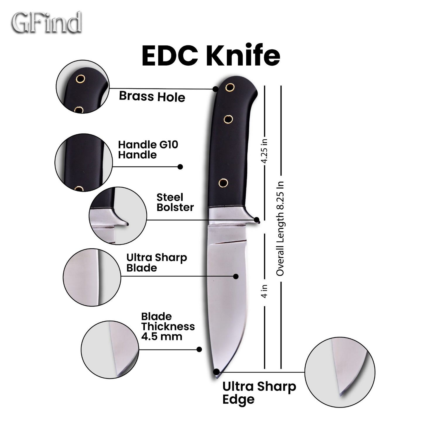 Hunting Knife with Black G10 Handle | GFind Outdoor Blade
