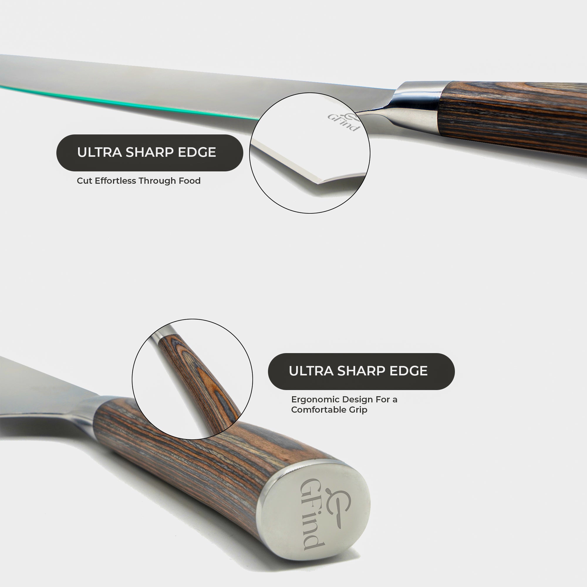 GFind Professional 8" Stainless Steel Blade Chef Knife, Pakka Wood Handle