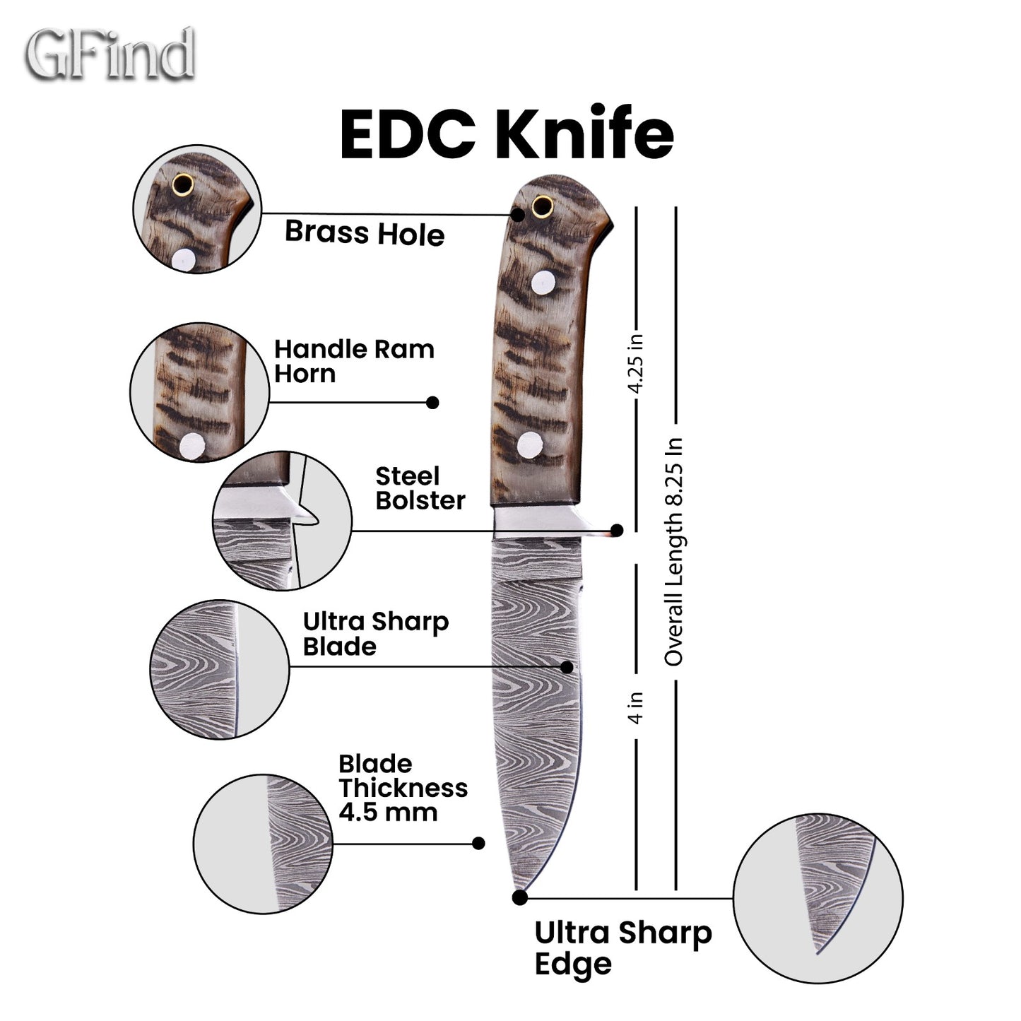 Hunting Knife with Ram Horn Handle | GFind Outdoor Blade