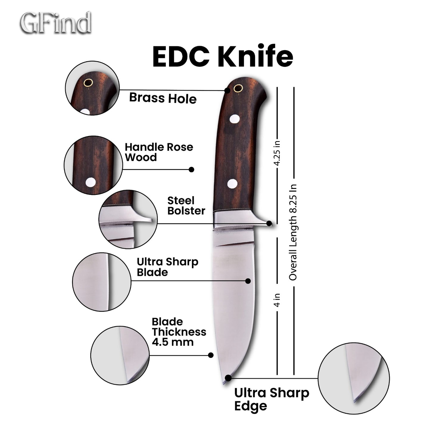 Hunting Knife with Rosewood Handle | GFind Outdoor Blade