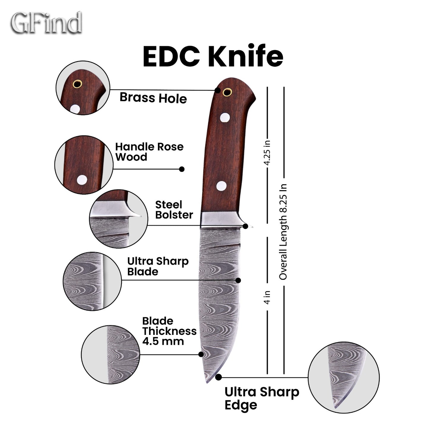 Hunting Knife with Rosewood Handle | GFind Outdoor Blade