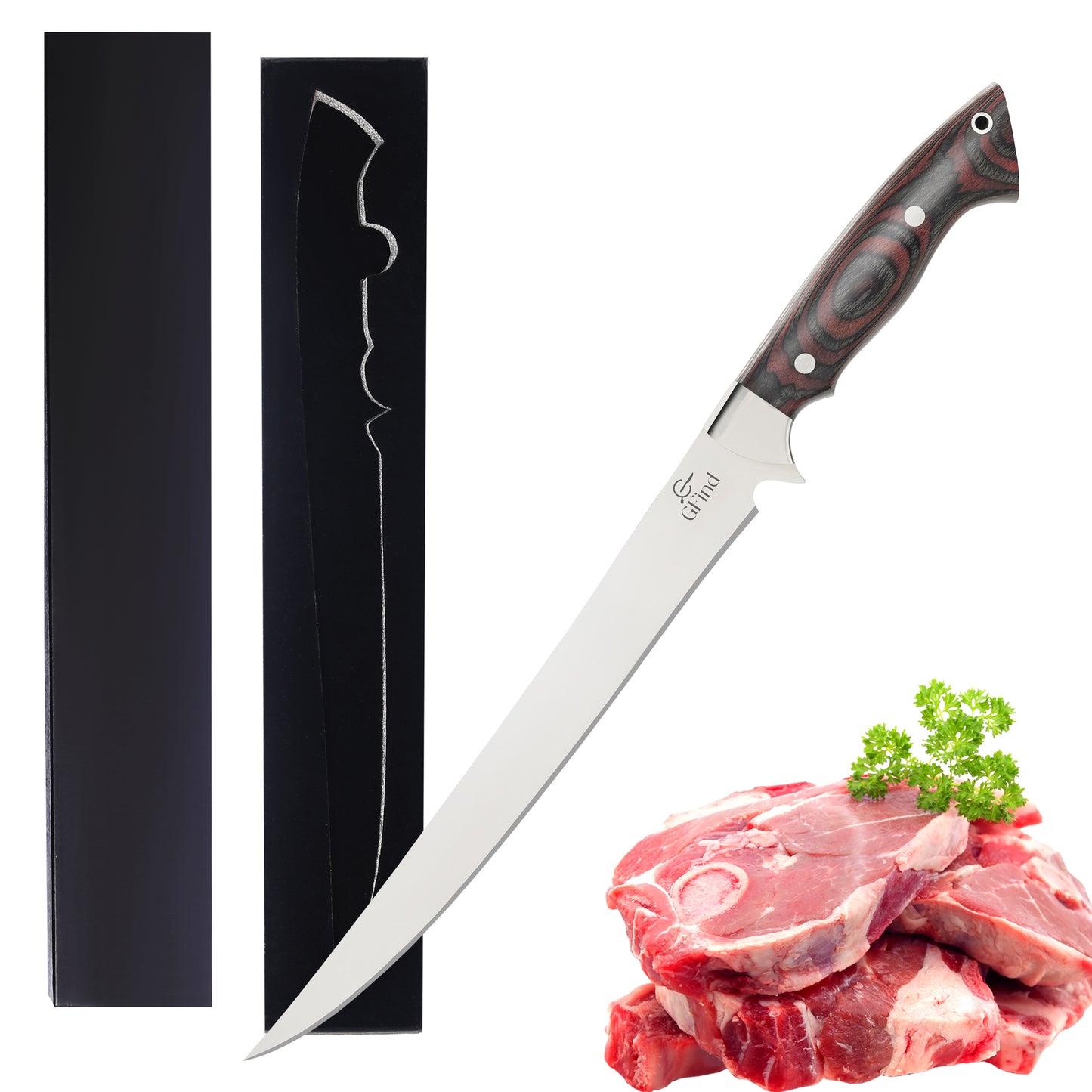GFind Fillet & Boning 9" Stainless Steel Blade, Pakka Wood Handle