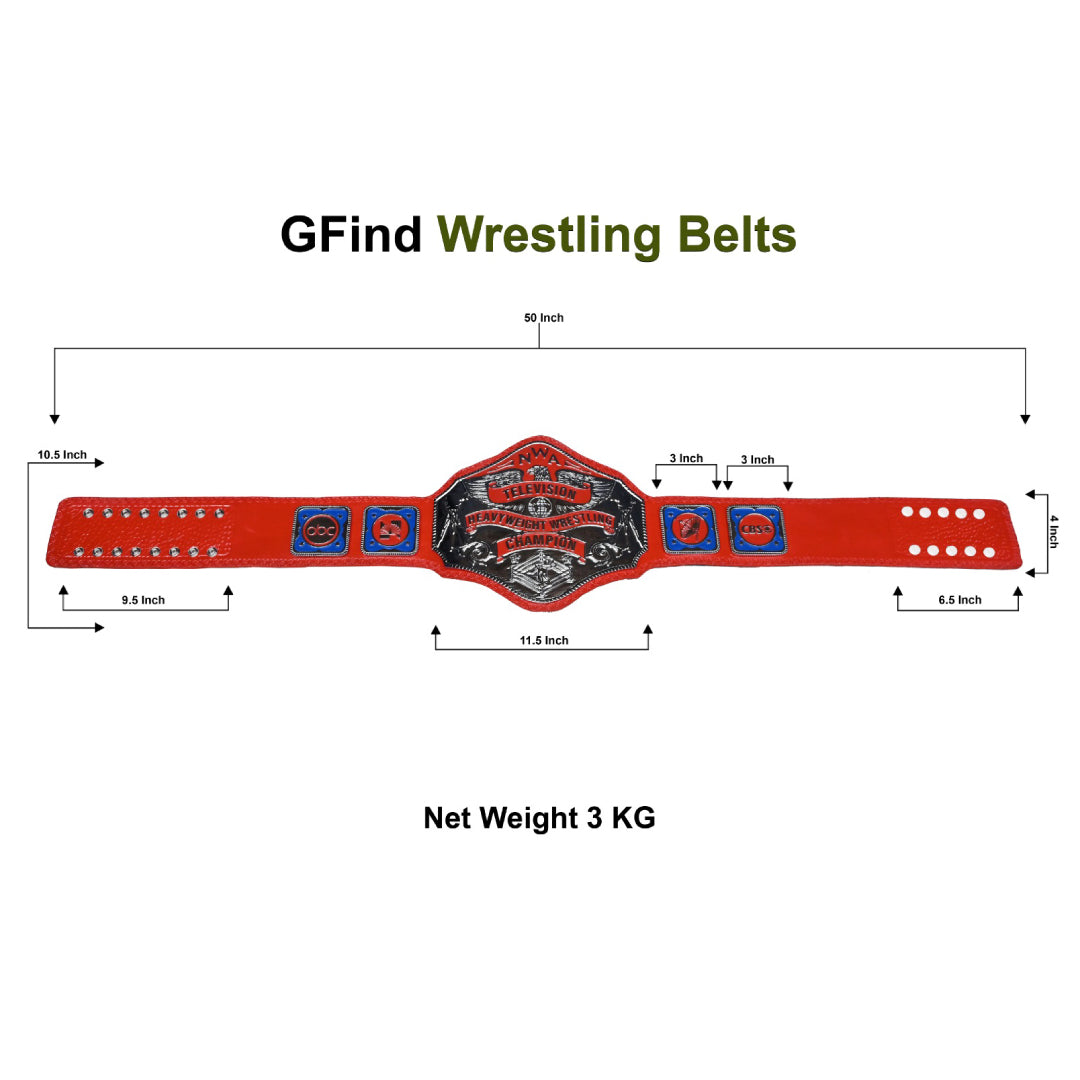 NWA TELEVISION CHAMPIONSHIP BELT – 4MM LEATHER & NICKEL-PLATED GLORY (FREE SHIPPING+BAG)
