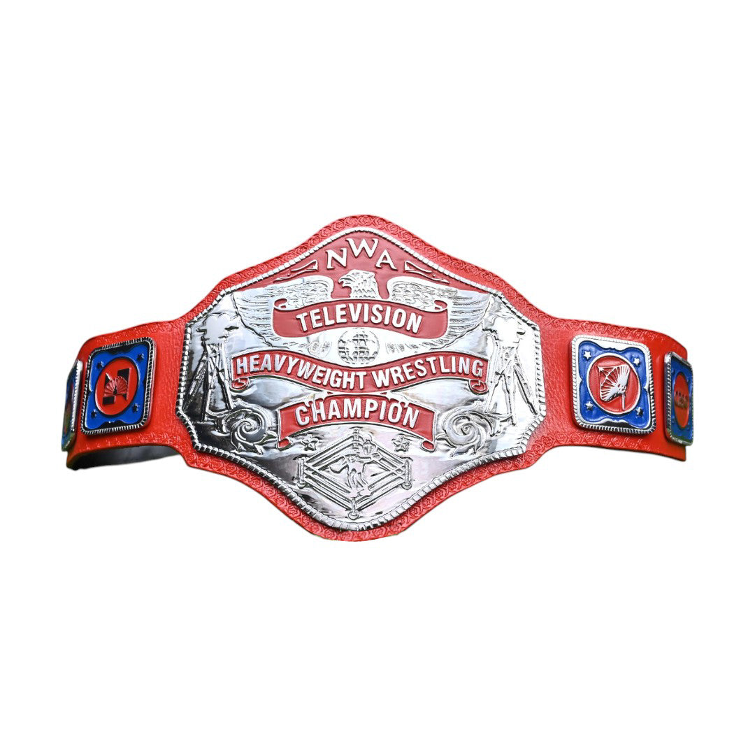 NWA TELEVISION CHAMPIONSHIP BELT – 4MM LEATHER & NICKEL-PLATED GLORY (FREE SHIPPING+BAG)