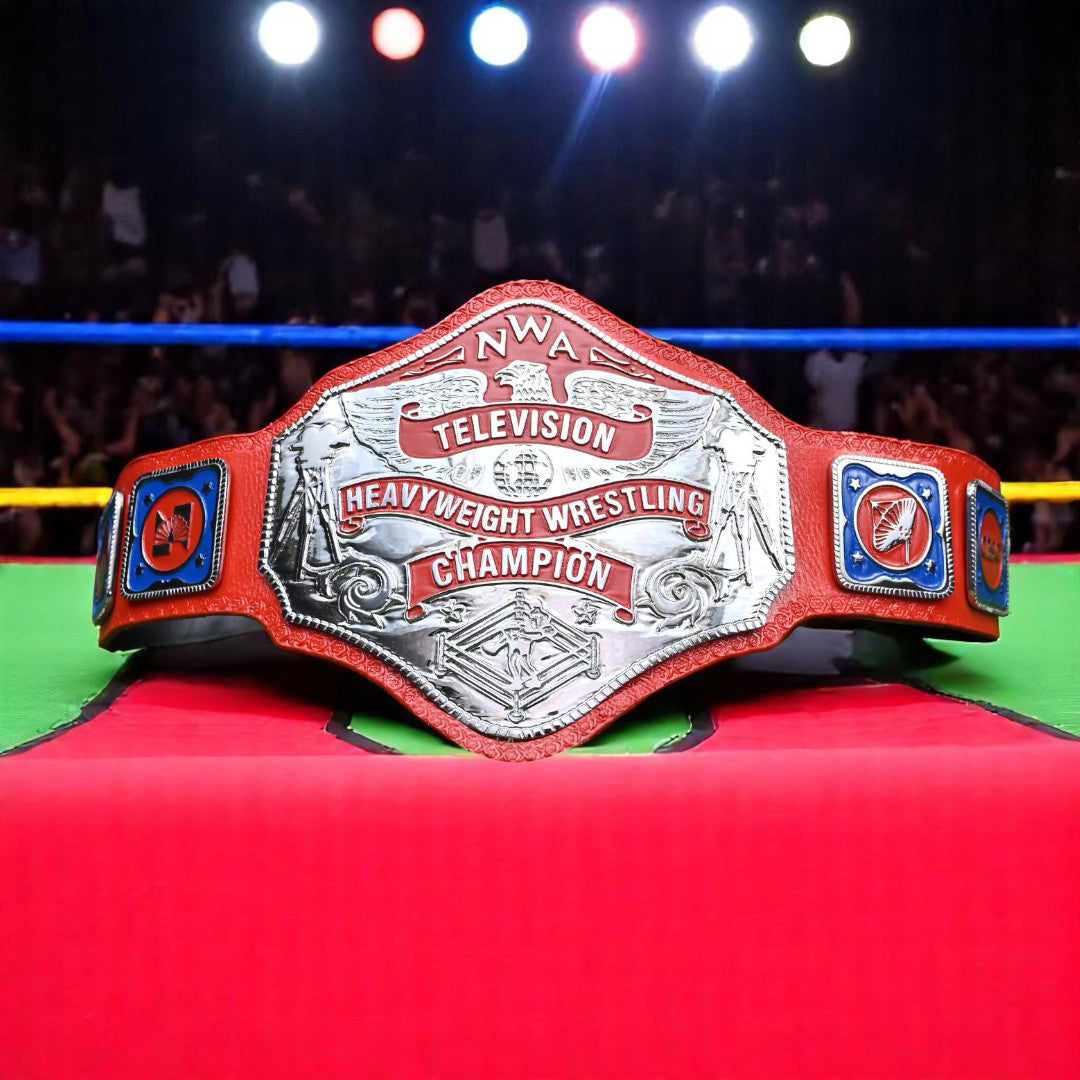 NWA TELEVISION CHAMPIONSHIP BELT – 4MM LEATHER & NICKEL-PLATED GLORY (FREE SHIPPING+BAG)