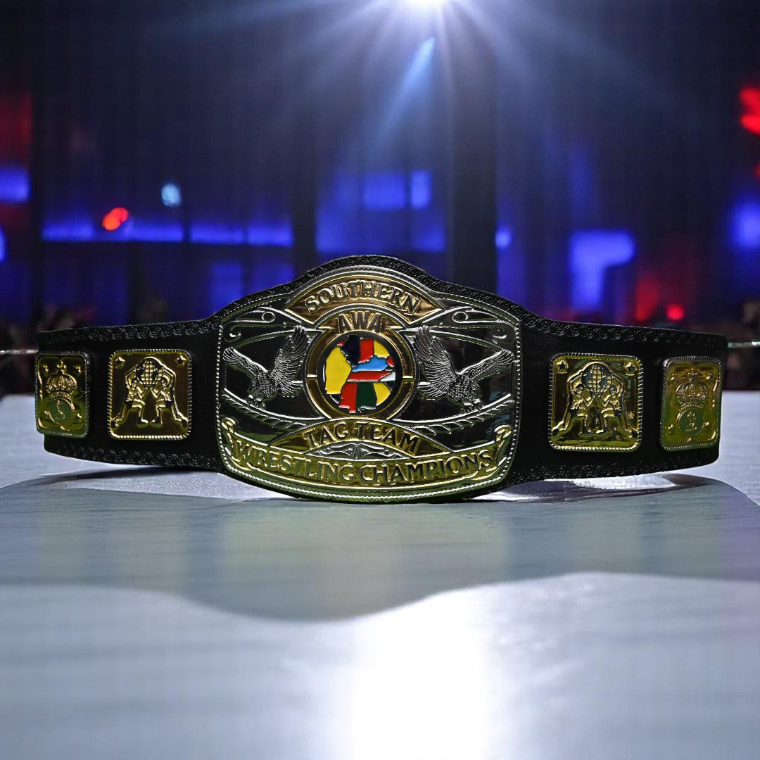 AWA SOUTHERN TAG TEAM CHAMPIONSHIP BELT – 4MM LEATHER & NICKEL-PLATED (FREE SHIPPING+BAG)