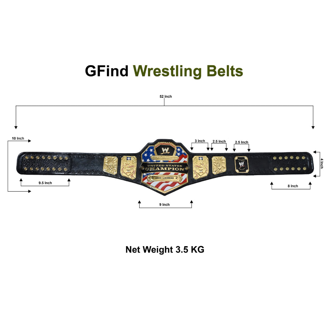 WORLD WRESTLING ENTERTAINMENT UNITED STATES CHAMPIONSHIP BELT – 4MM LEATHER & GOLD-PLATED  (FREE SHIPPING+BAG)