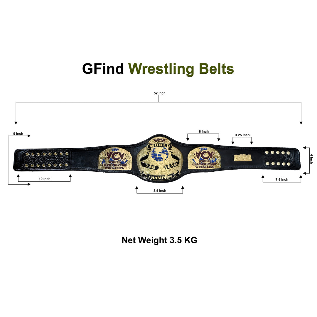 WCW WORLD TAG TEAM Championship Belt – 4MM Premium Leather Strap & Gold plated Belt (FREE SHIPPING+BAG)