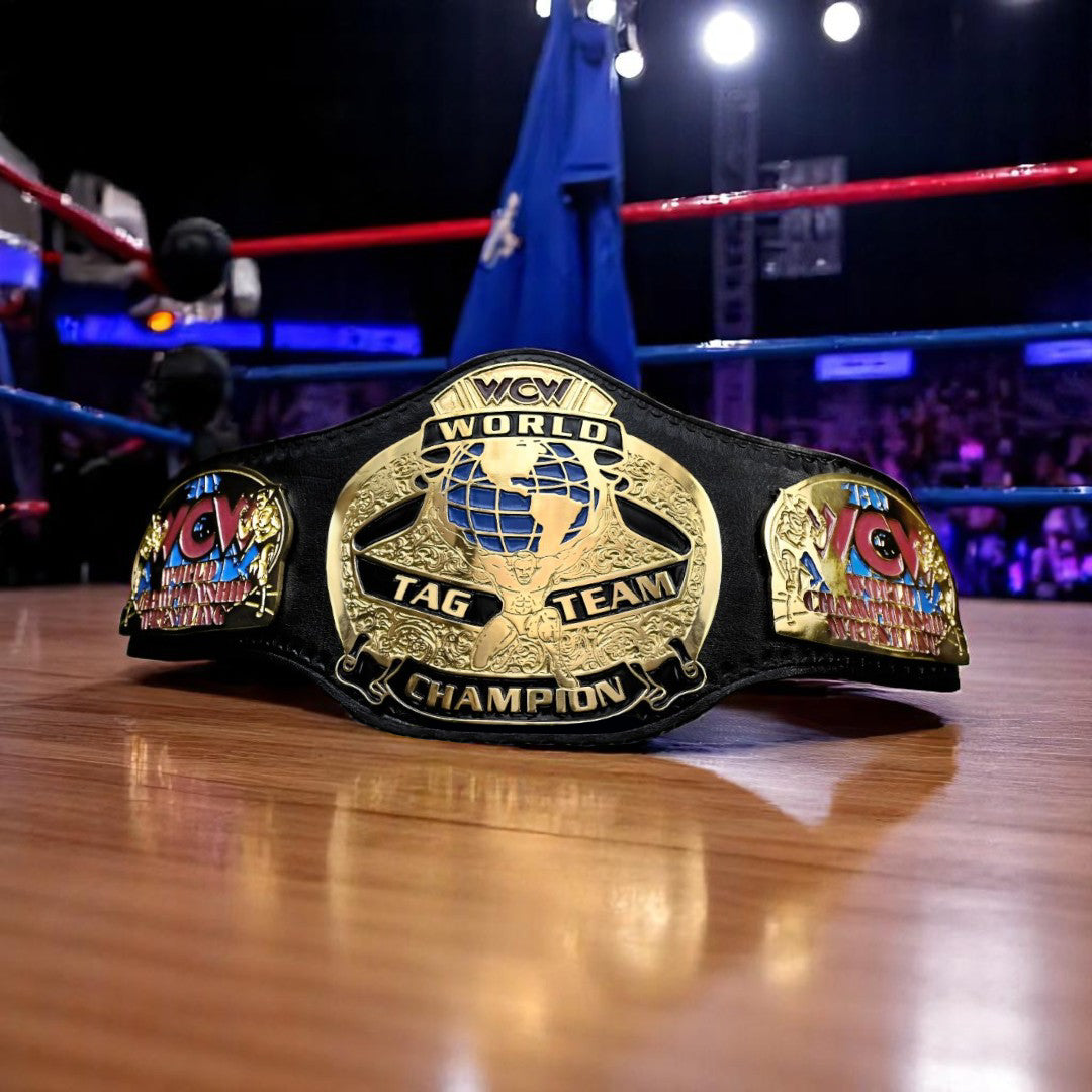 WCW WORLD TAG TEAM Championship Belt – 4MM Premium Leather Strap & Gold plated Belt (FREE SHIPPING+BAG)