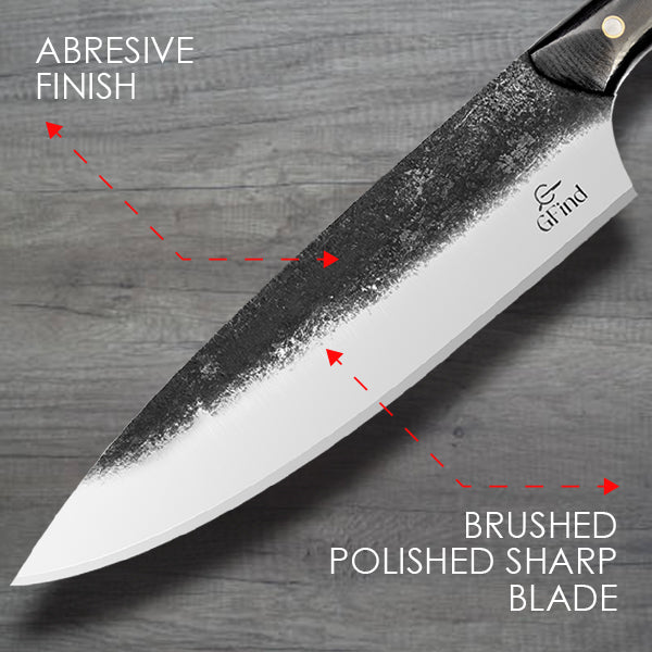 GFind Abrasive Finish Chef Knife , 8" Stainless Steel Blade, G10 Micarta Handle