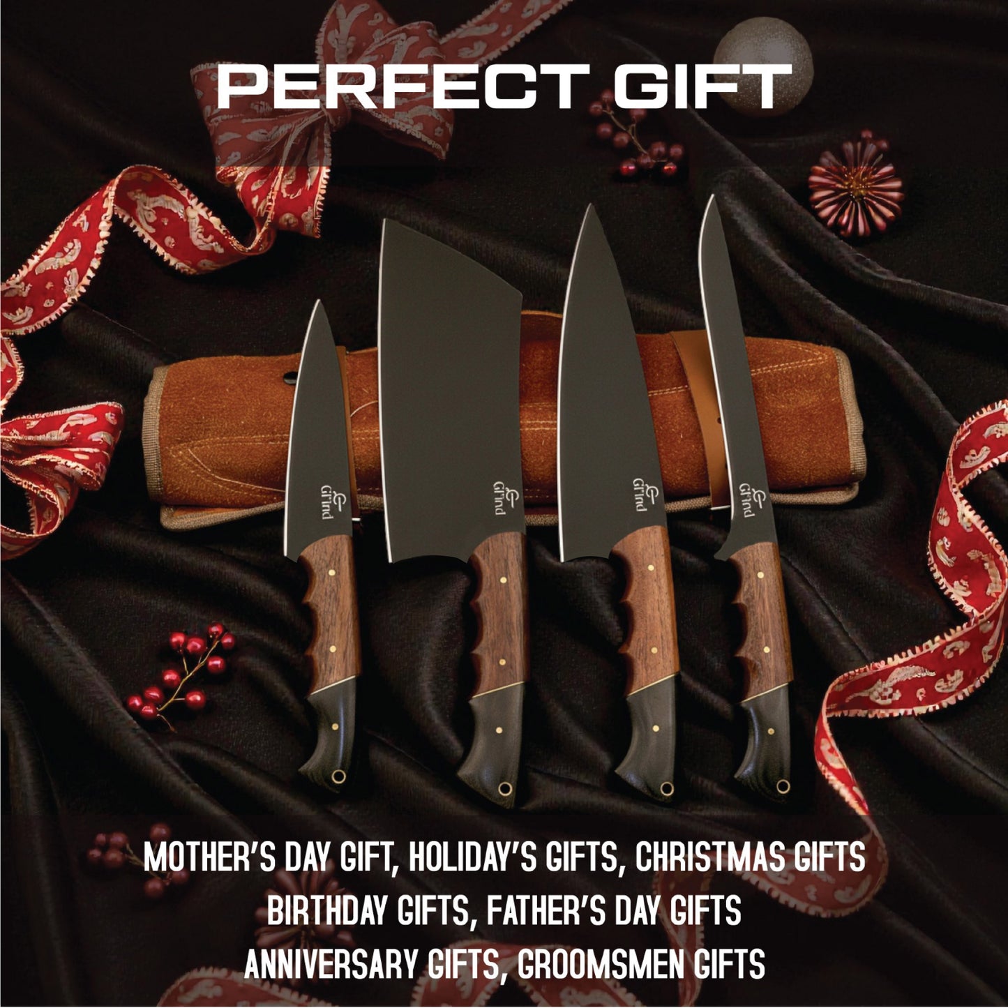 GFind Pro. Kitchen Chef Set | 12C27 Stainless Steel Blade with Powder Coating, Hand-Forged with Powder-Coated Finish