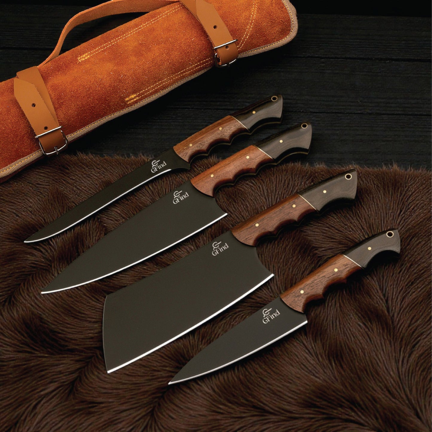 GFind Pro. Kitchen Chef Set | 12C27 Stainless Steel Blade with Powder Coating, Hand-Forged with Powder-Coated Finish