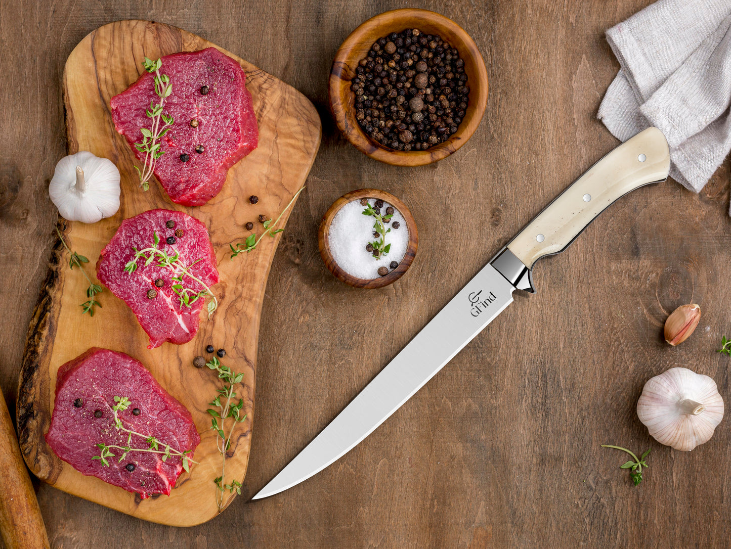 GFind's Fillet & Boning 8" Stainless Steel Knife, Camel Bone Handle